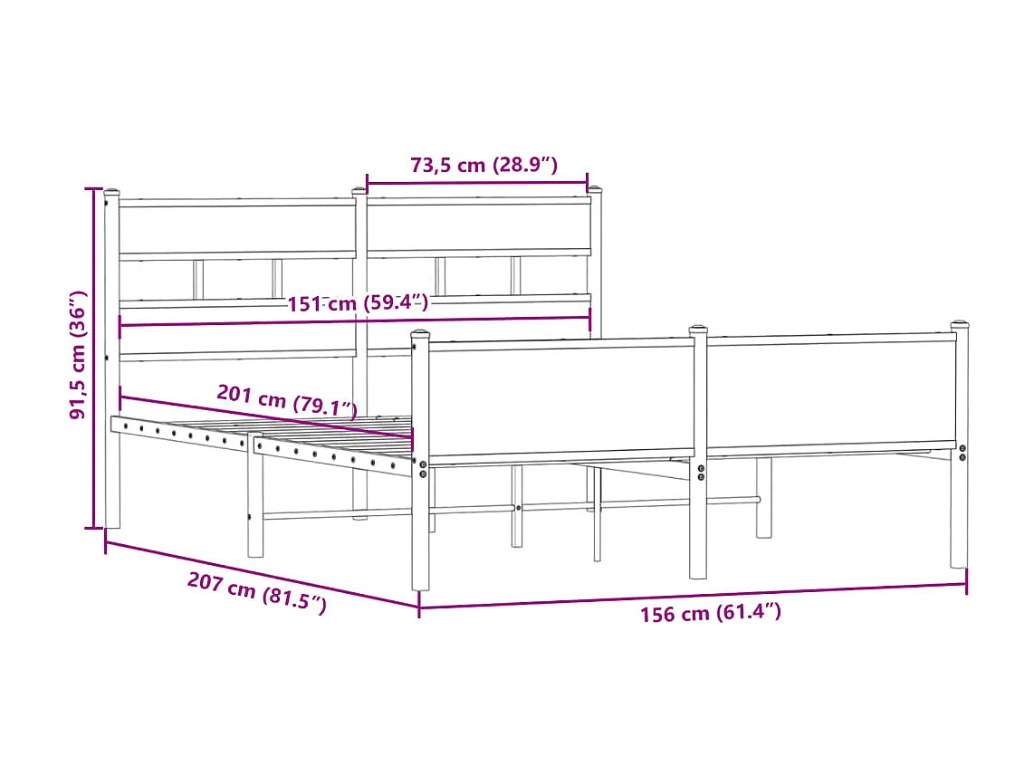 Cadre de lit sans matelas chêne fumé 150x200 cm bois ingénierie