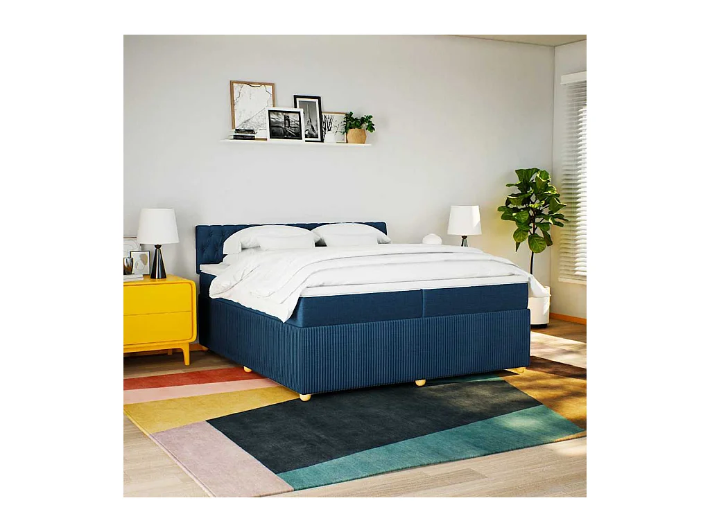 Sommier à lattes de lit avec matelas Bleu 200x200 cm Tissu