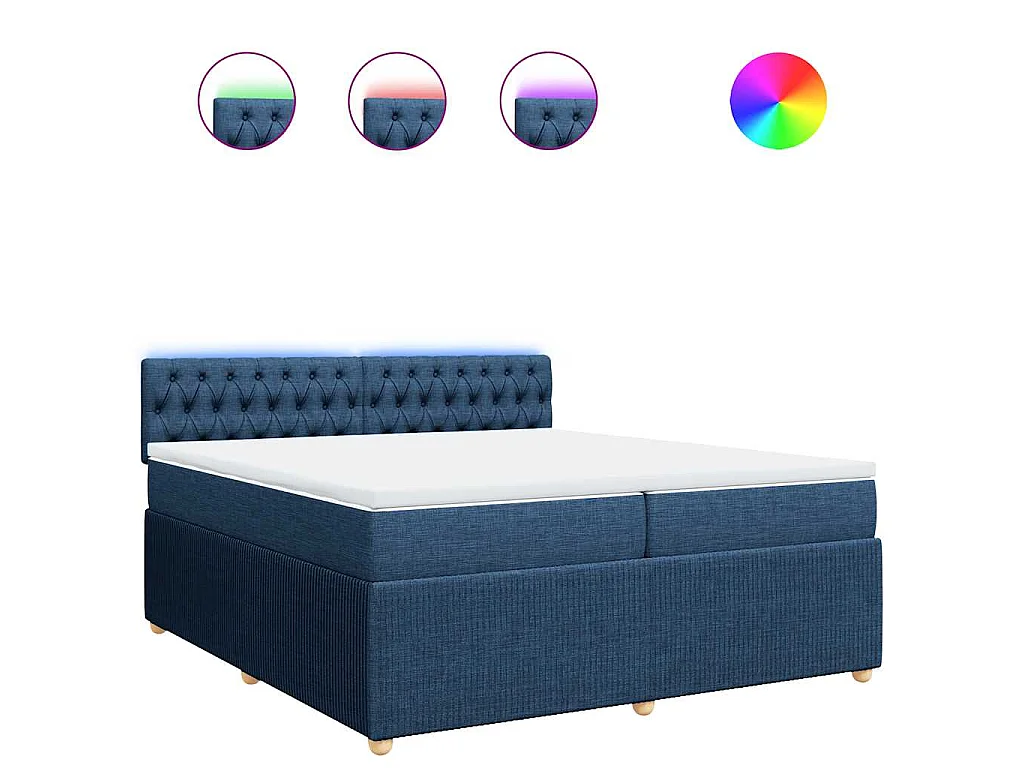 Cama box spring con colchón tela azul 200x200 cm