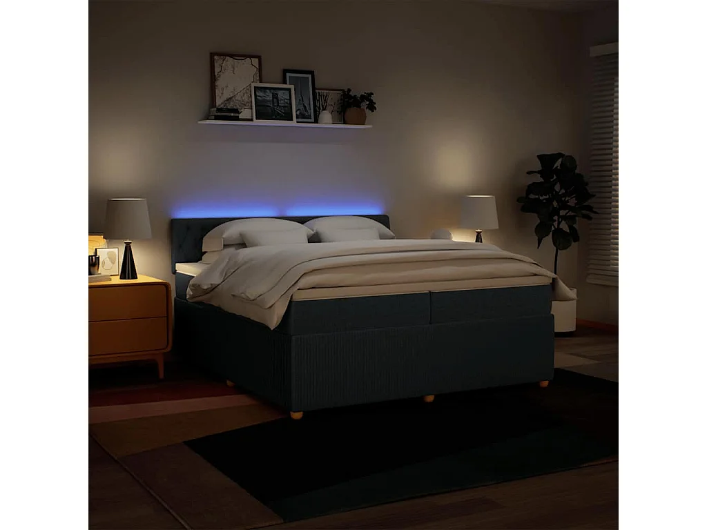 Cama box spring con colchón tela azul 200x200 cm