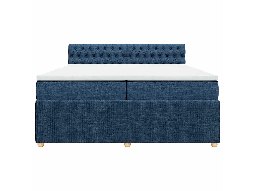Cama box spring con colchón tela azul 200x200 cm