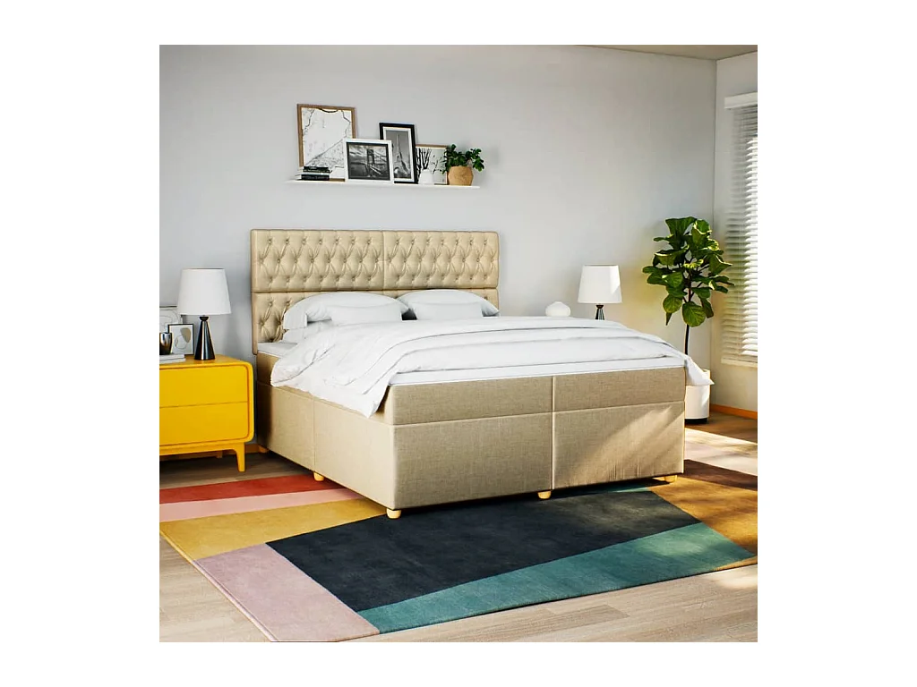 Sommier à lattes de lit avec matelas Crème 200x200 cm Tissu