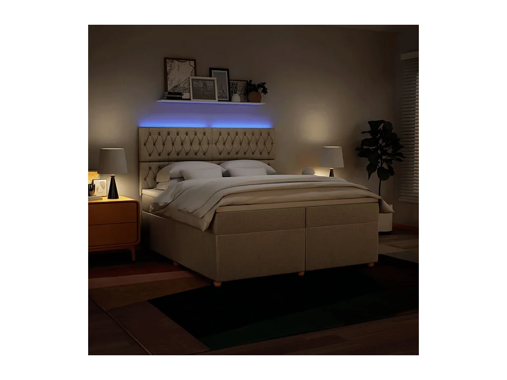 Sommier à lattes de lit avec matelas Crème 200x200 cm Tissu