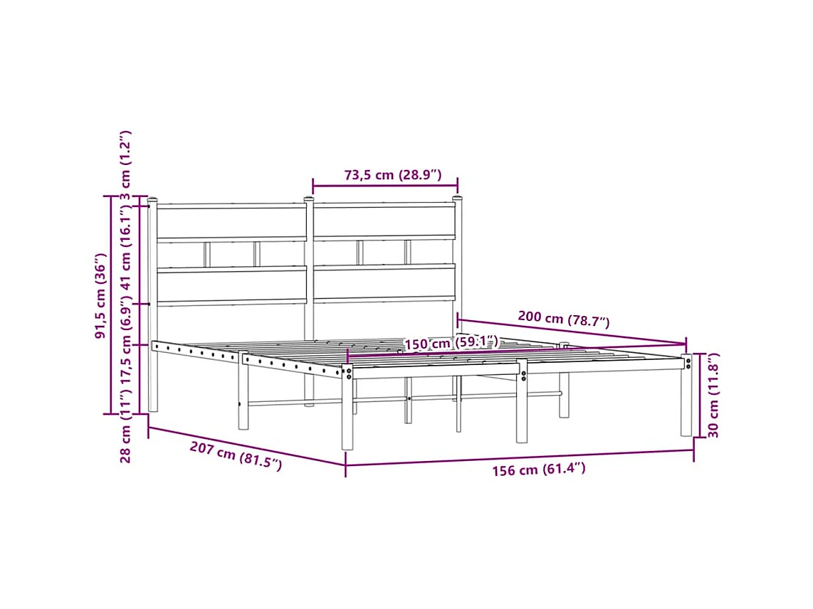 Bettgestell ohne Matratze mit Kopfteil Braun Eiche 150x200 cm