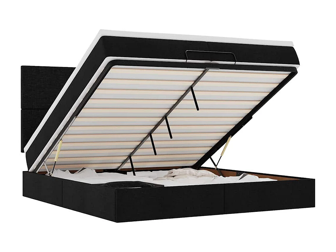 Cadre de lit ottoman avec matelas noir 200x200cm tissu