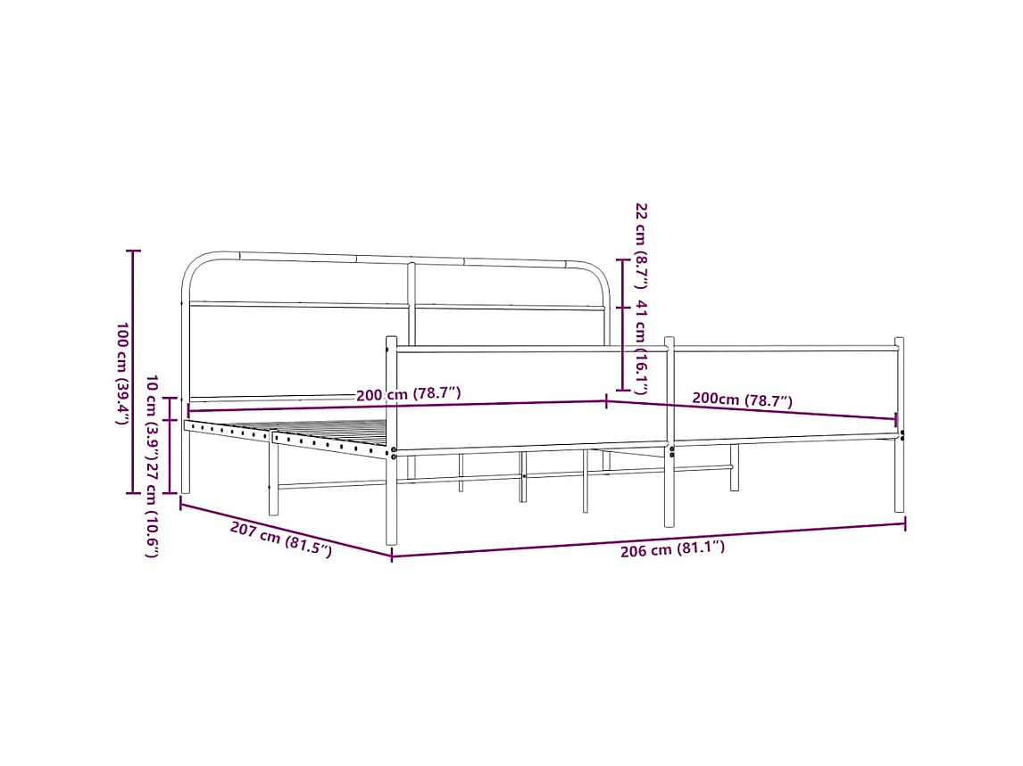 Giroletto senza Materaso in Metallo Rovere Marrone 200x200 cm