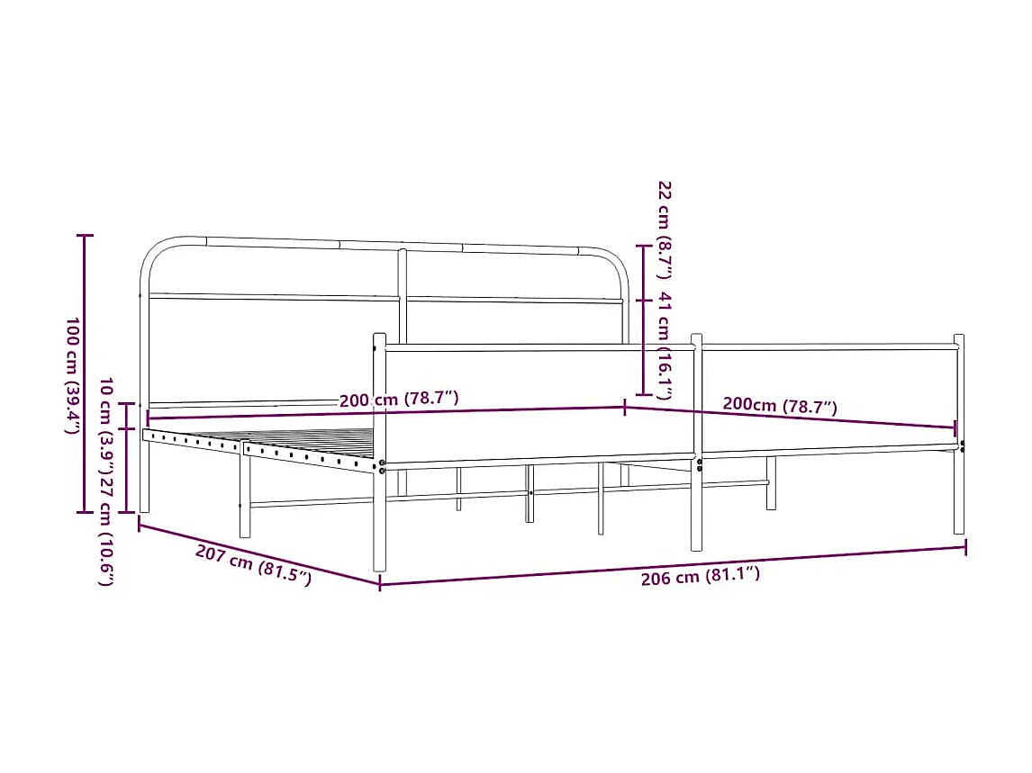 Bedframe zonder matras metaal bruin eikenkleurig 200x200 cm