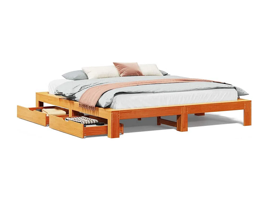 Bedframe zonder matras massief grenenhout wasbruin 200x200 cm