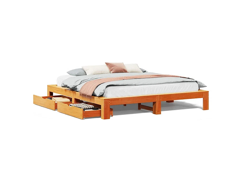 Cadre de lit sans matelas cire marron 200x200cm bois pin massif