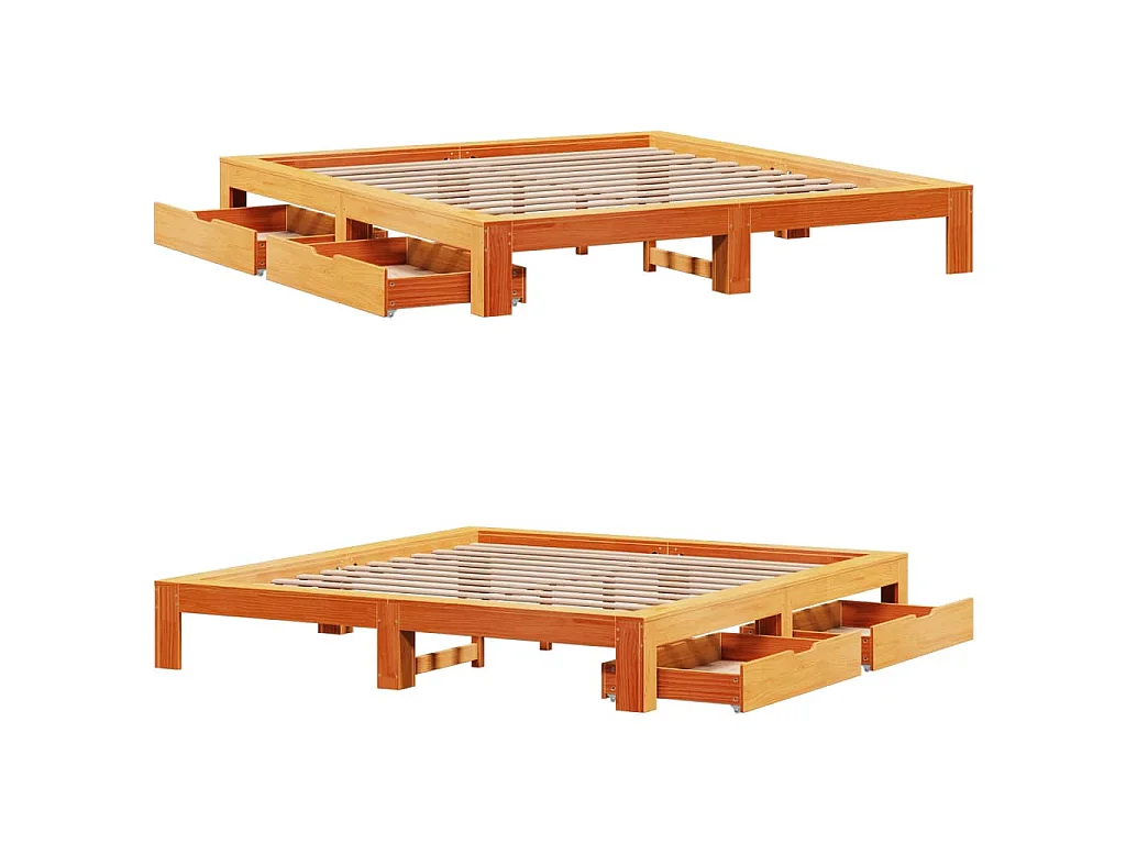 Cadre de lit sans matelas cire marron 200x200cm bois pin massif