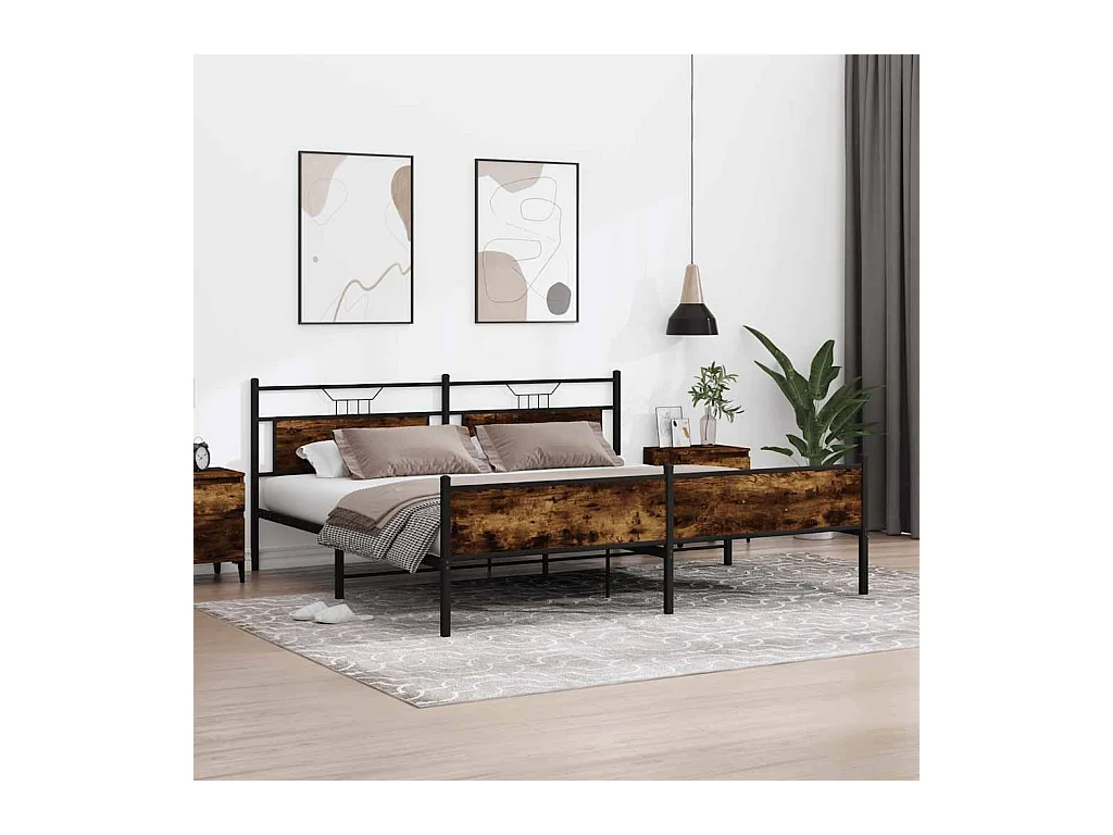 Cadre de lit en métal sans matelas chêne fumé 200x200 cm