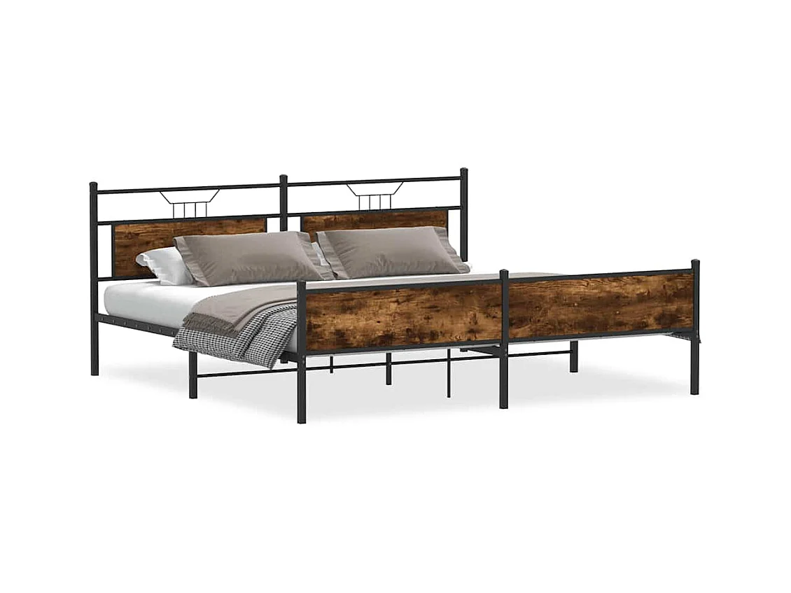 Cadre de lit en métal sans matelas chêne fumé 200x200 cm