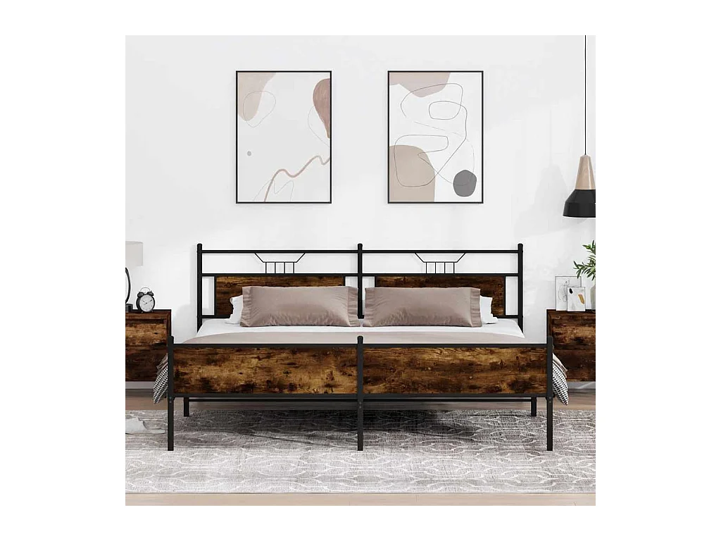 Cadre de lit en métal sans matelas chêne fumé 200x200 cm