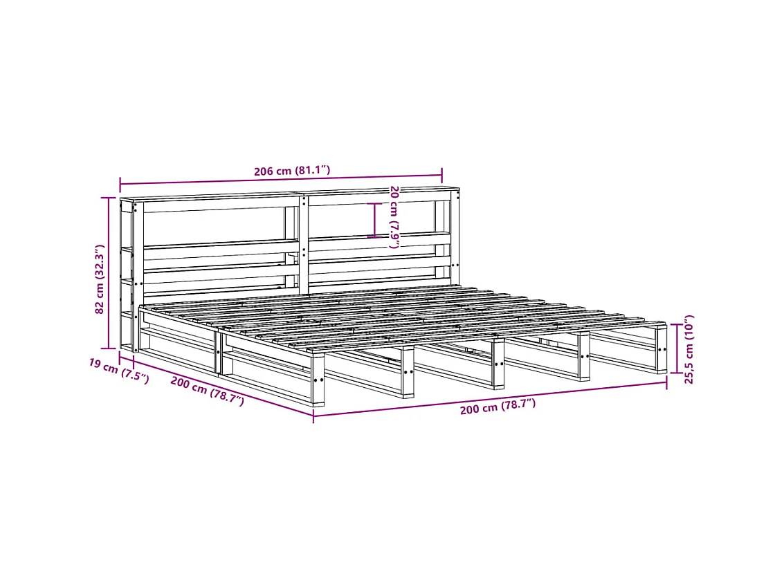 Cadre de lit sans matelas 200x200 cm bois massif de pin