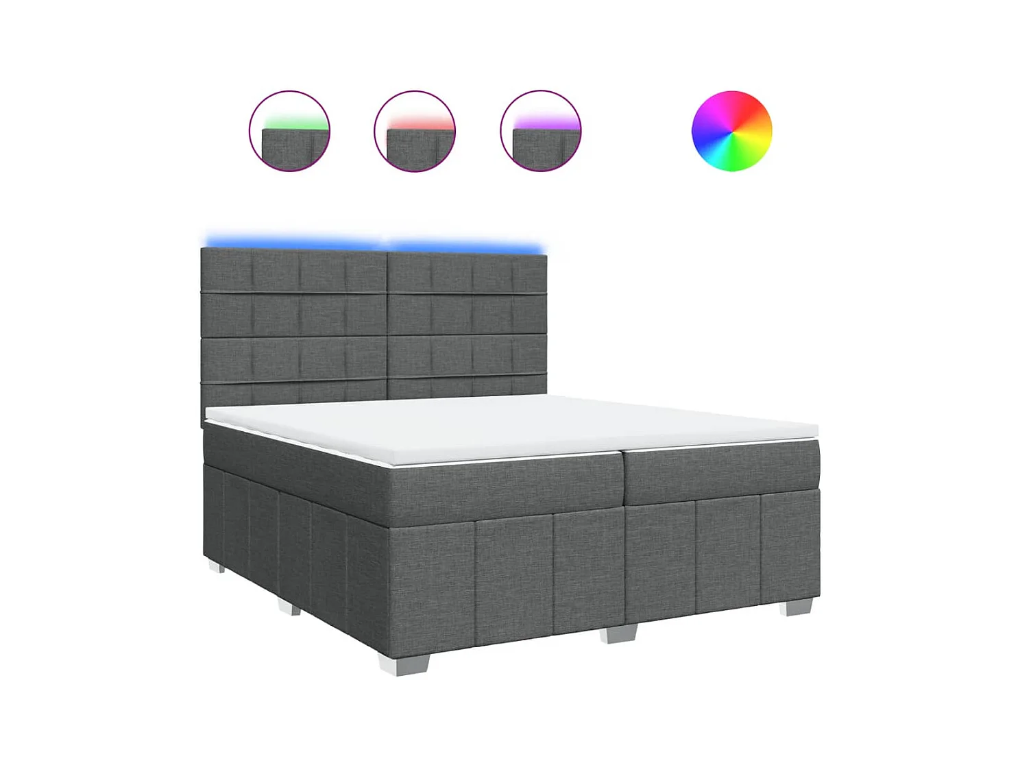 Sommier à lattes de lit avec matelas Gris foncé 200x200cm Tissu