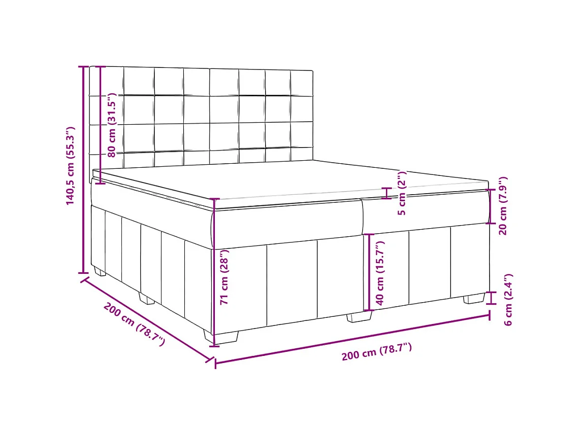 Sommier à lattes de lit avec matelas Gris foncé 200x200cm Tissu