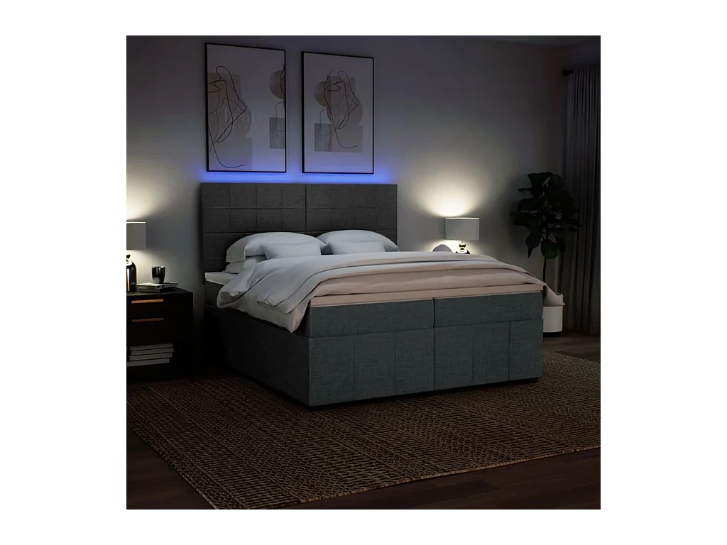 Sommier à lattes de lit avec matelas Gris foncé 200x200cm Tissu