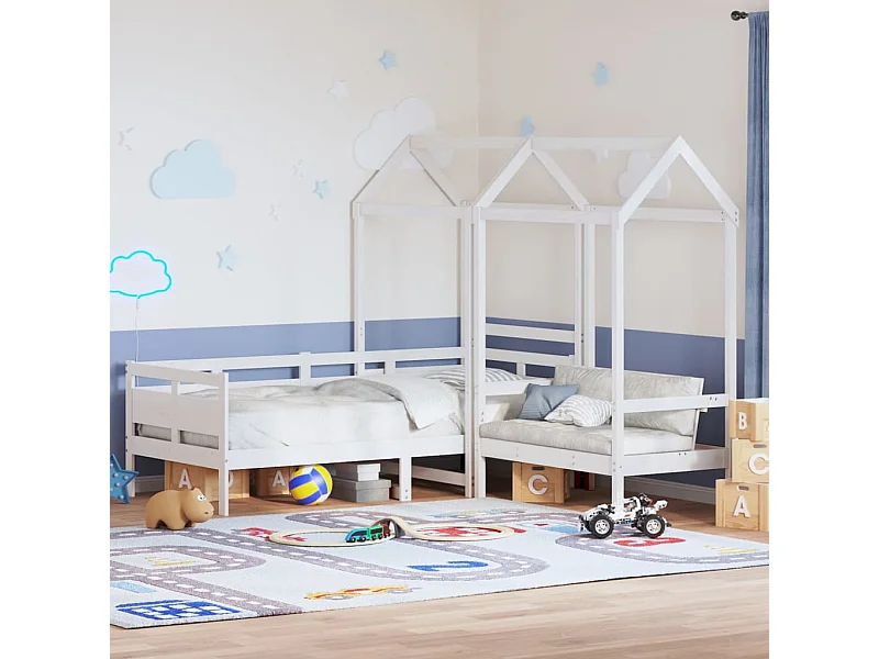 Kinderbed met huisje en bankje massief grenenhout wit 80x200 cm