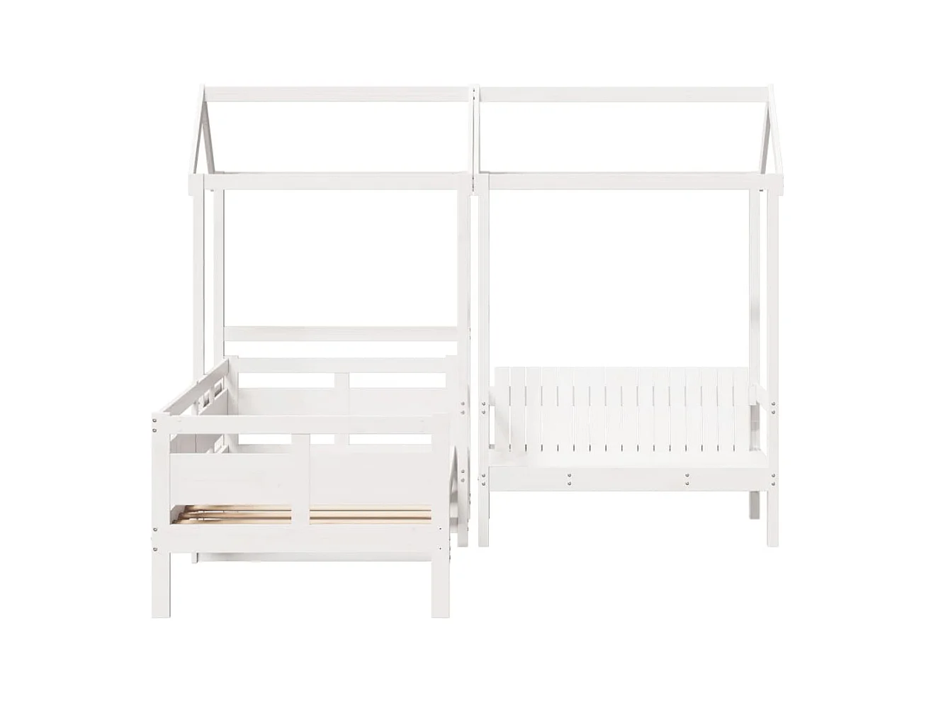 Kinderbed met huisje en bankje massief grenenhout wit 80x200 cm