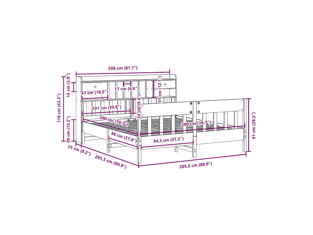 Massivholzbett ohne Matratze Wachsbraun 200x200 Kiefernholz