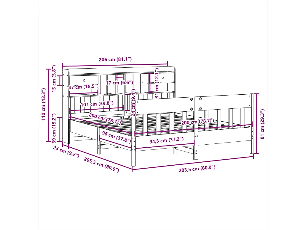 Bedframe zonder matras massief grenenhout wasbruin 200x200 cm
