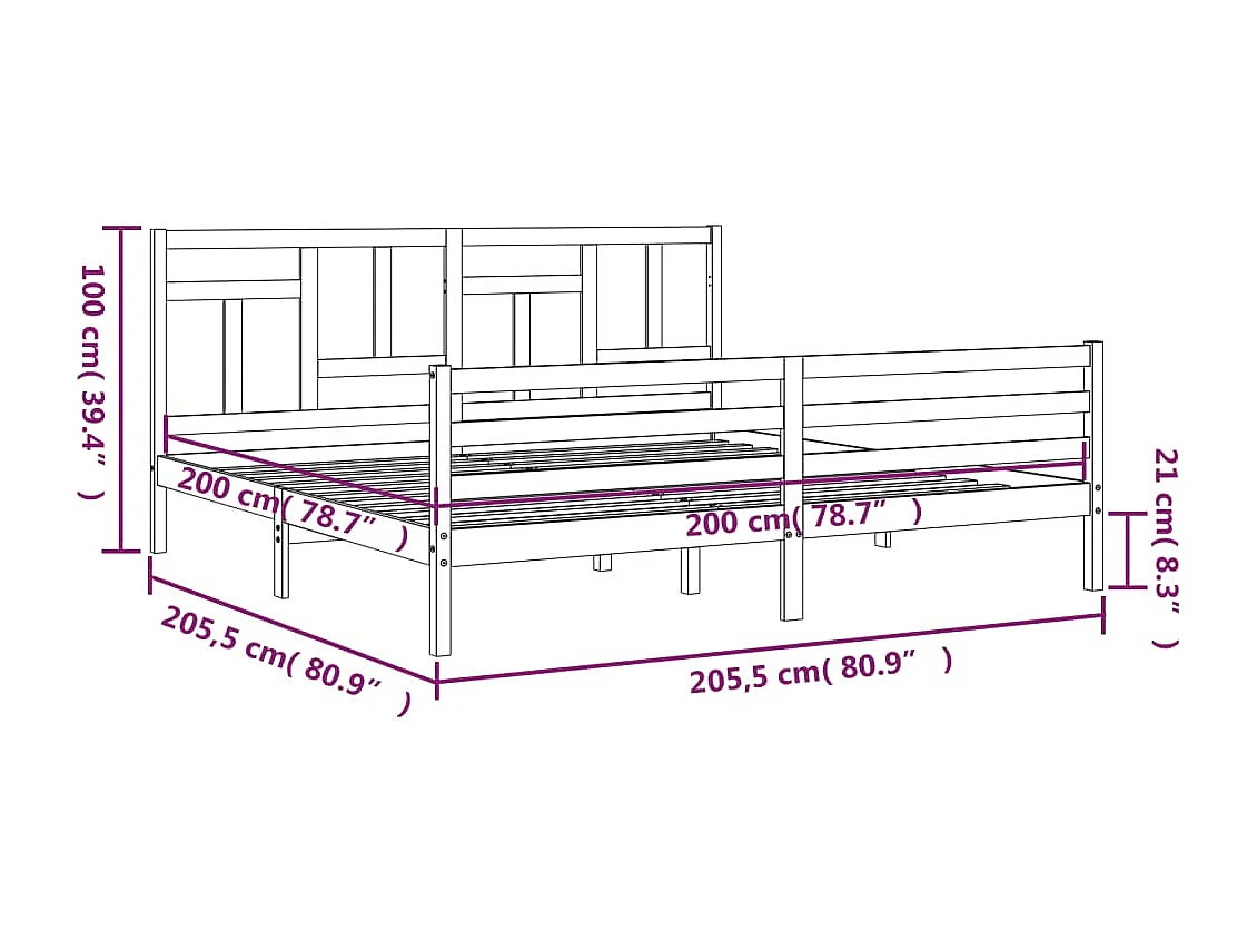 Cadre de lit sans matelas 200x200 cm bois massif