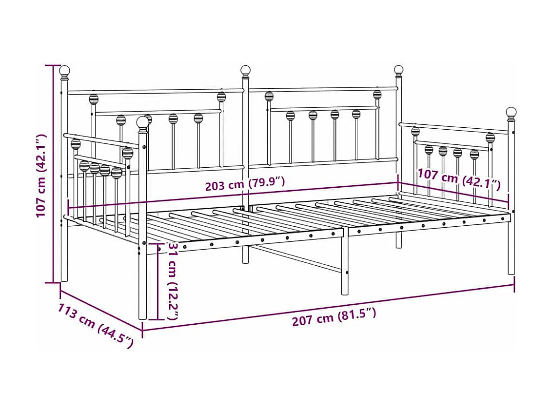 Bedframe voor een daybed Wit 107 x 203 cm Staal