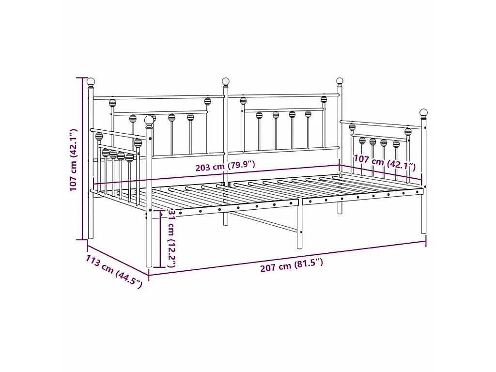Bedframe voor een daybed Wit 107 x 203 cm Staal