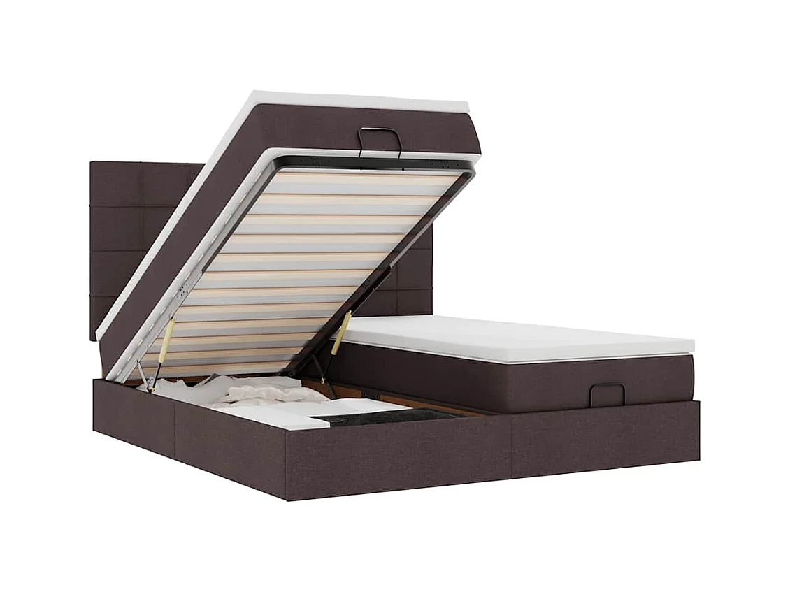 Cadre de lit ottoman avec matelas marron foncé 200x200 cm tissu