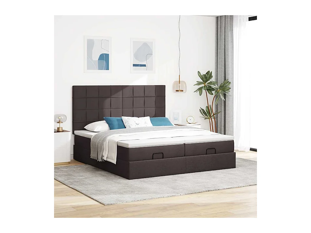 Cadre de lit ottoman avec matelas marron foncé 200x200 cm tissu