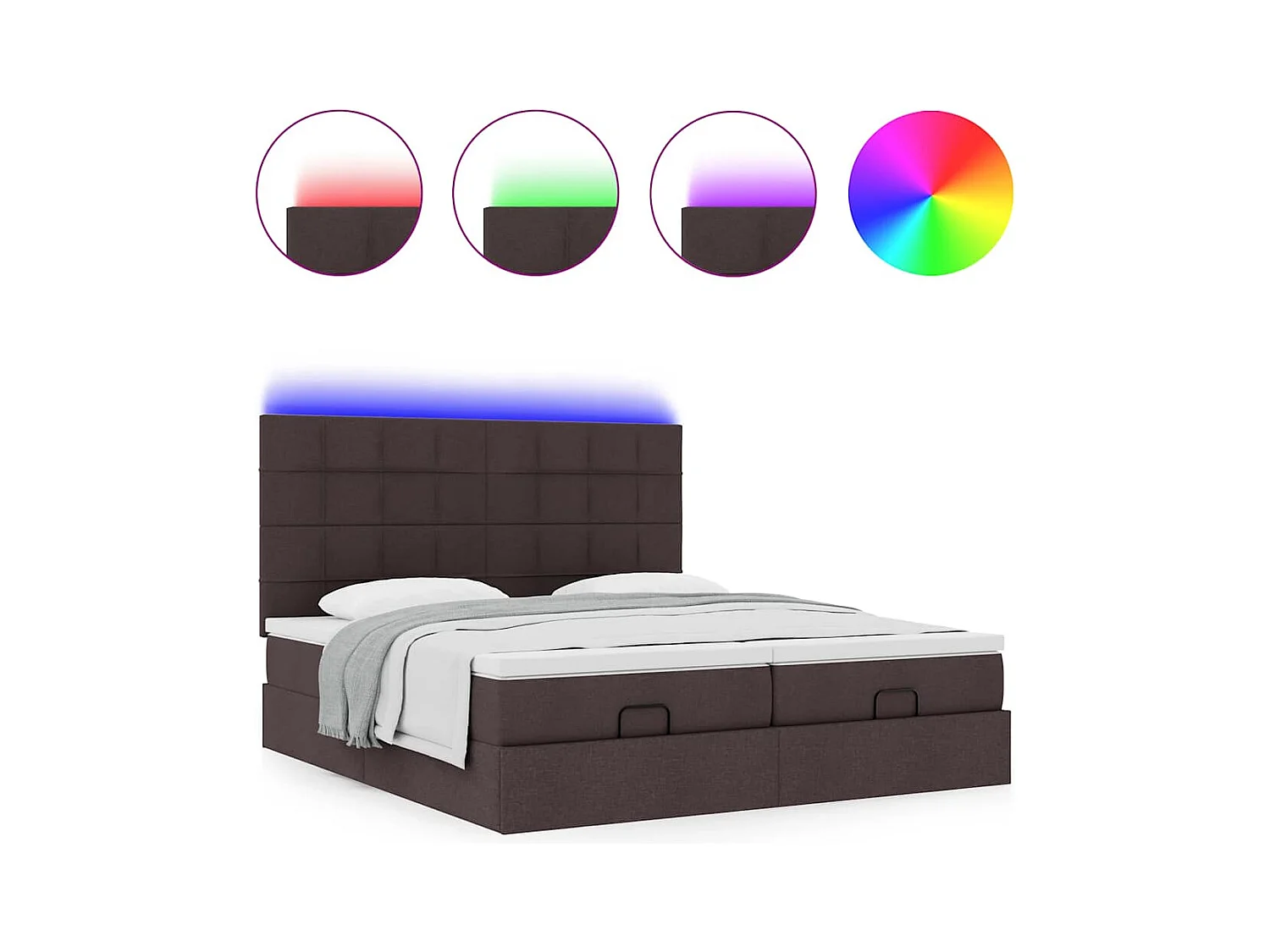 Cadre de lit ottoman avec matelas marron foncé 200x200 cm tissu