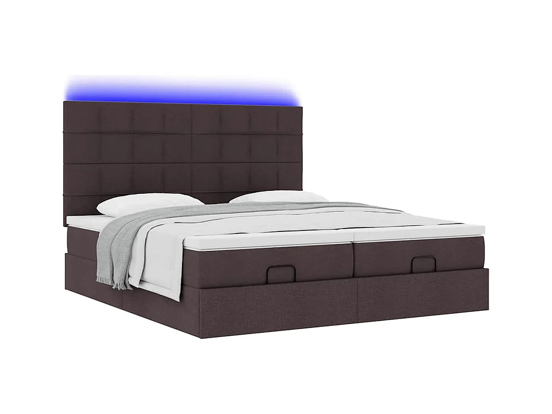 Cadre de lit ottoman avec matelas marron foncé 200x200 cm tissu