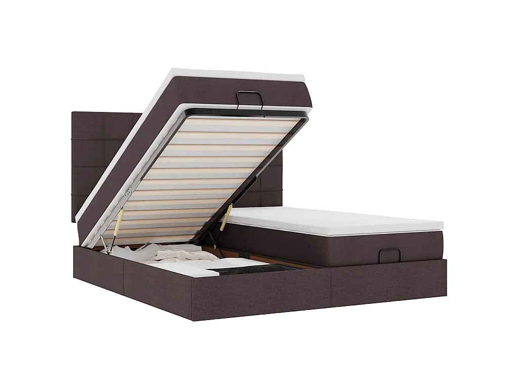 Ottoman-Bett mit Matratzen & LEDs Dunkelbraun 200x200 cm Stoff