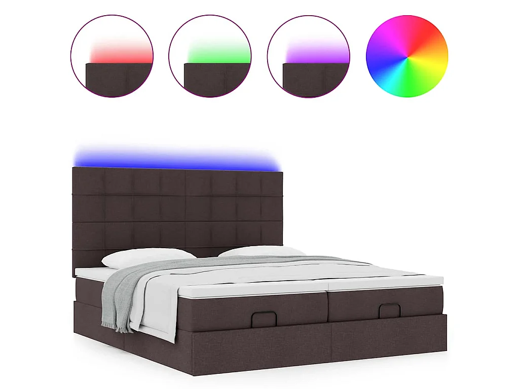 Ottoman-Bett mit Matratzen & LEDs Dunkelbraun 200x200 cm Stoff
