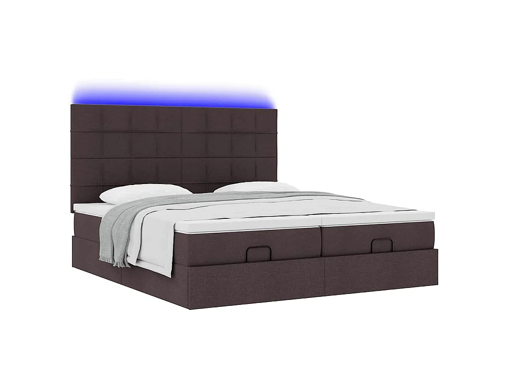 Ottoman-Bett mit Matratzen & LEDs Dunkelbraun 200x200 cm Stoff
