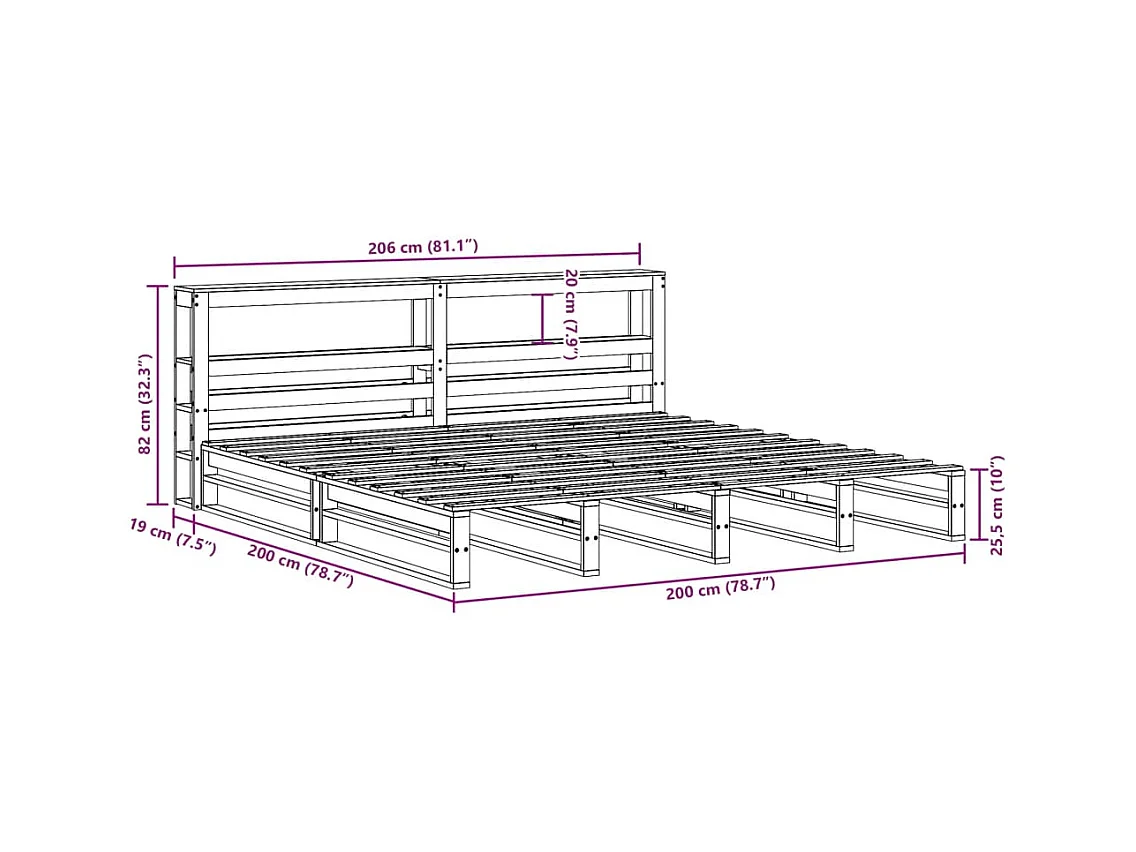 Massivholzbett ohne Matratze Weiß 200x200 cm Kiefernholz