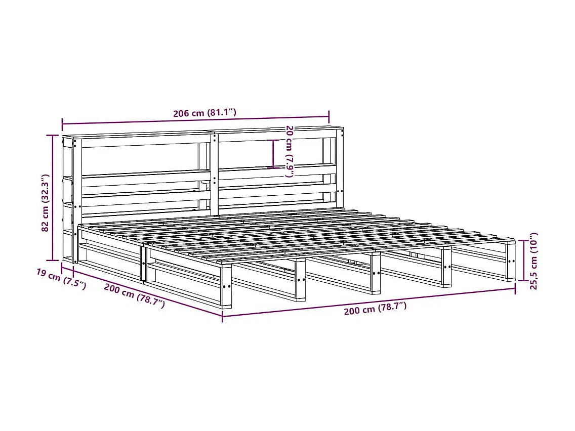 Bedframe zonder matras massief grenenhout wit 200x200 cm