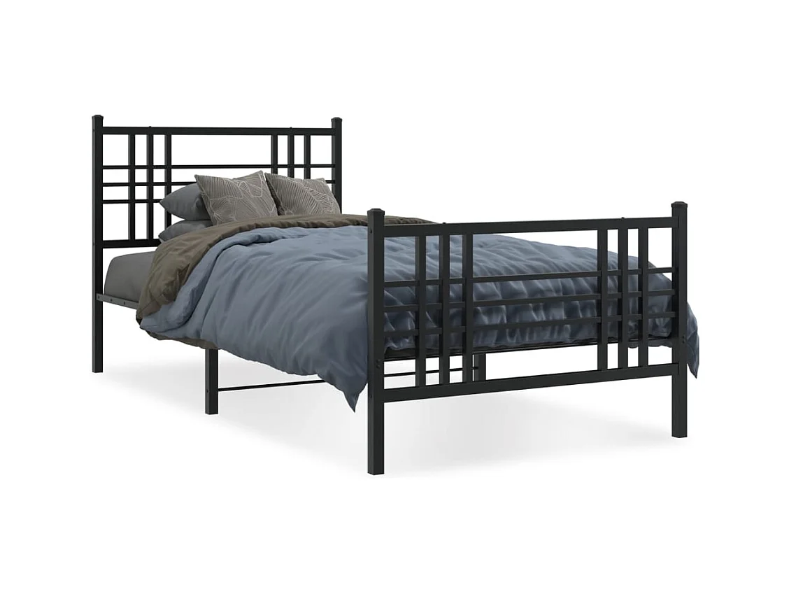 Cadre de lit métal sans matelas avec pied de lit noir 107x203cm
