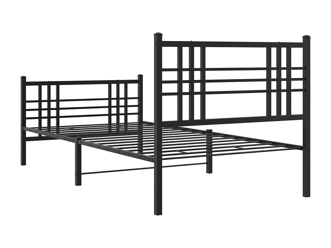 Cadre de lit métal sans matelas avec pied de lit noir 107x203cm