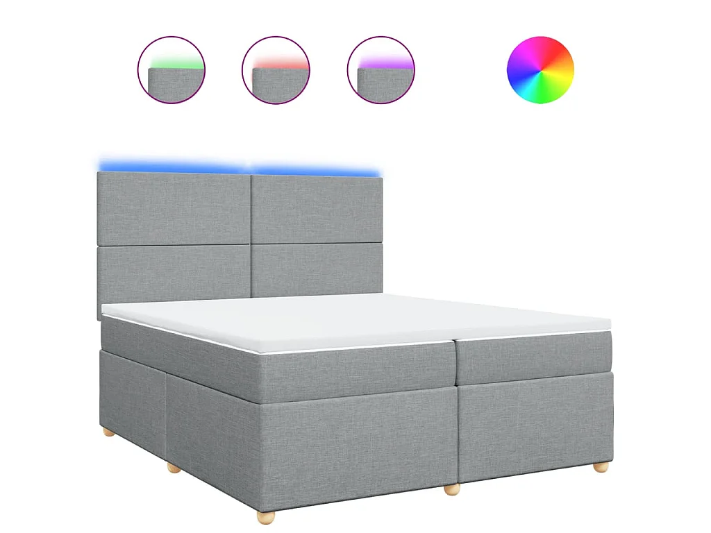 Cama box spring con colchón tela gris claro 200x200 cm