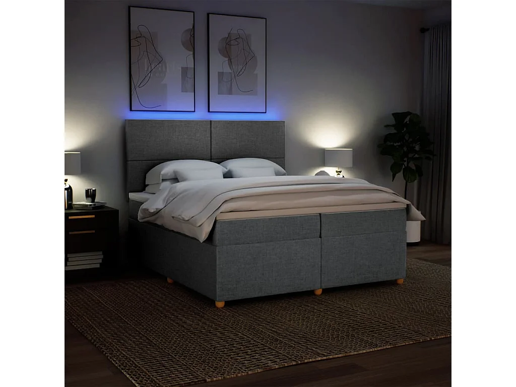 Cama box spring con colchón tela gris claro 200x200 cm