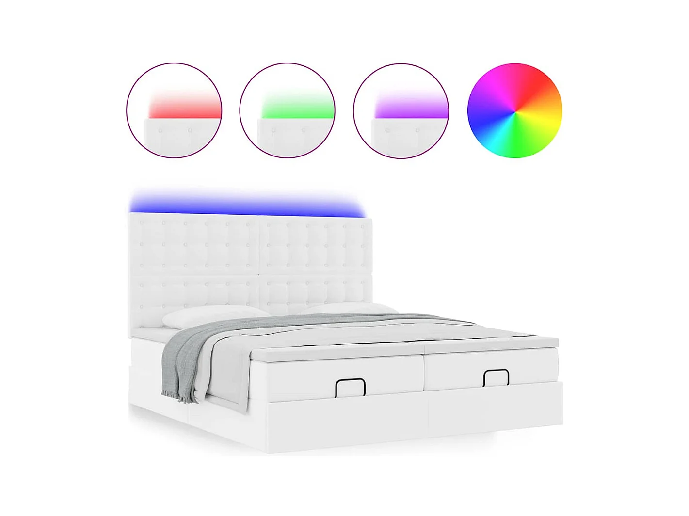 Ottoman-Bett mit Matratzen & LEDs Reinweiß 200x200cm Kunstleder