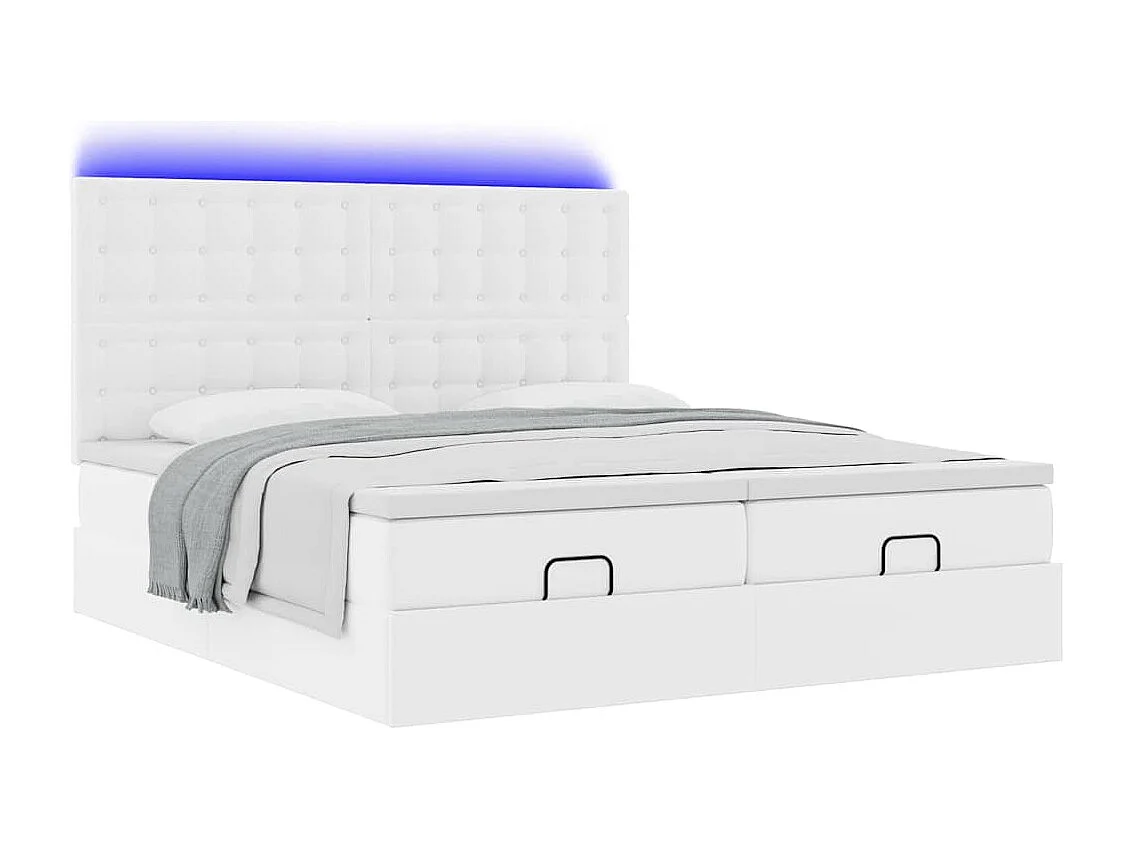 Ottoman-Bett mit Matratzen & LEDs Reinweiß 200x200cm Kunstleder