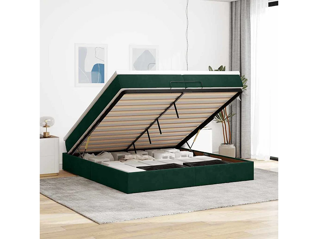 Cadre de lit ottoman avec matelas vert foncé 200x200 cm velours