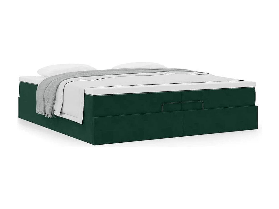 Cadre de lit ottoman avec matelas vert foncé 200x200 cm velours