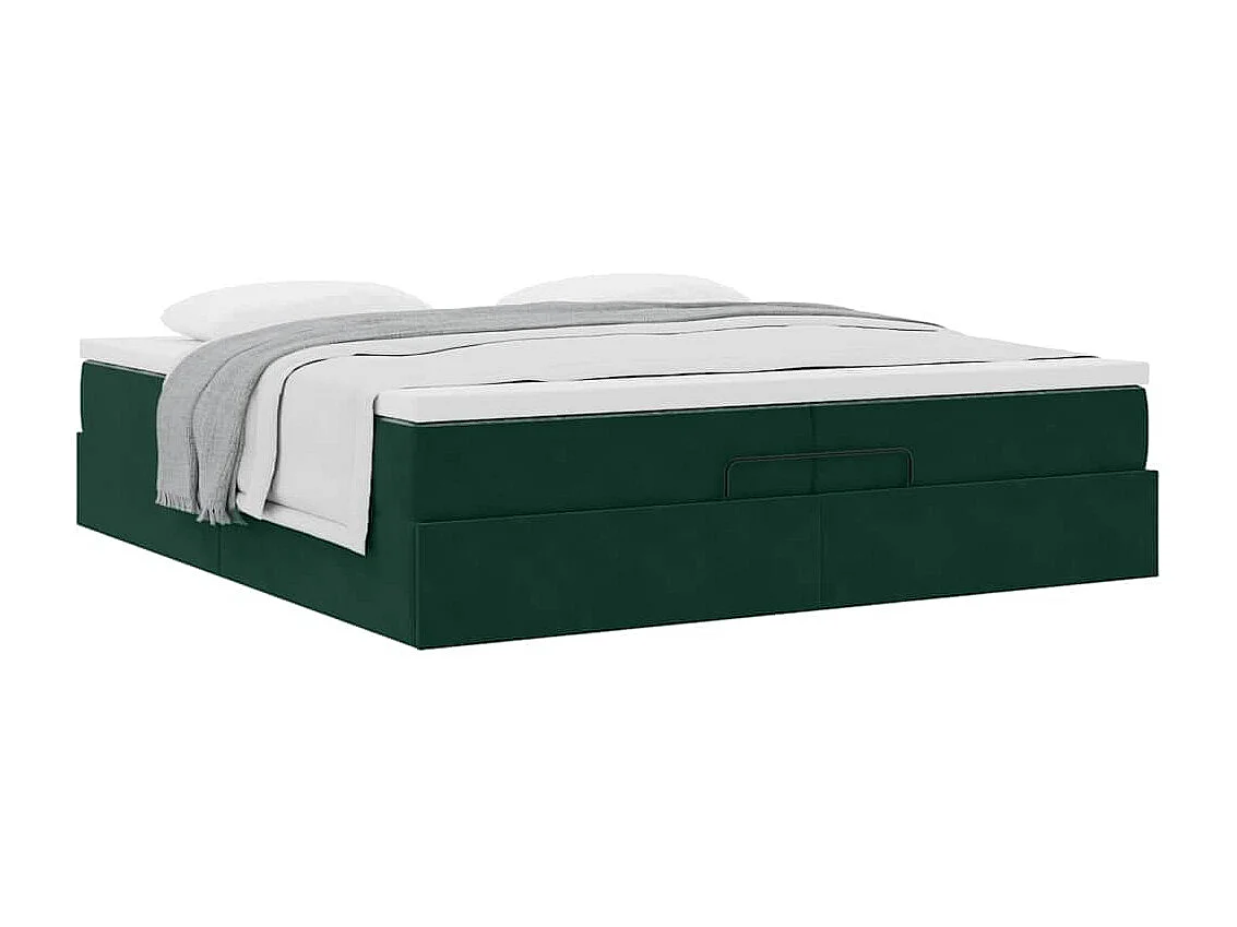 Cadre de lit ottoman avec matelas vert foncé 200x200 cm velours