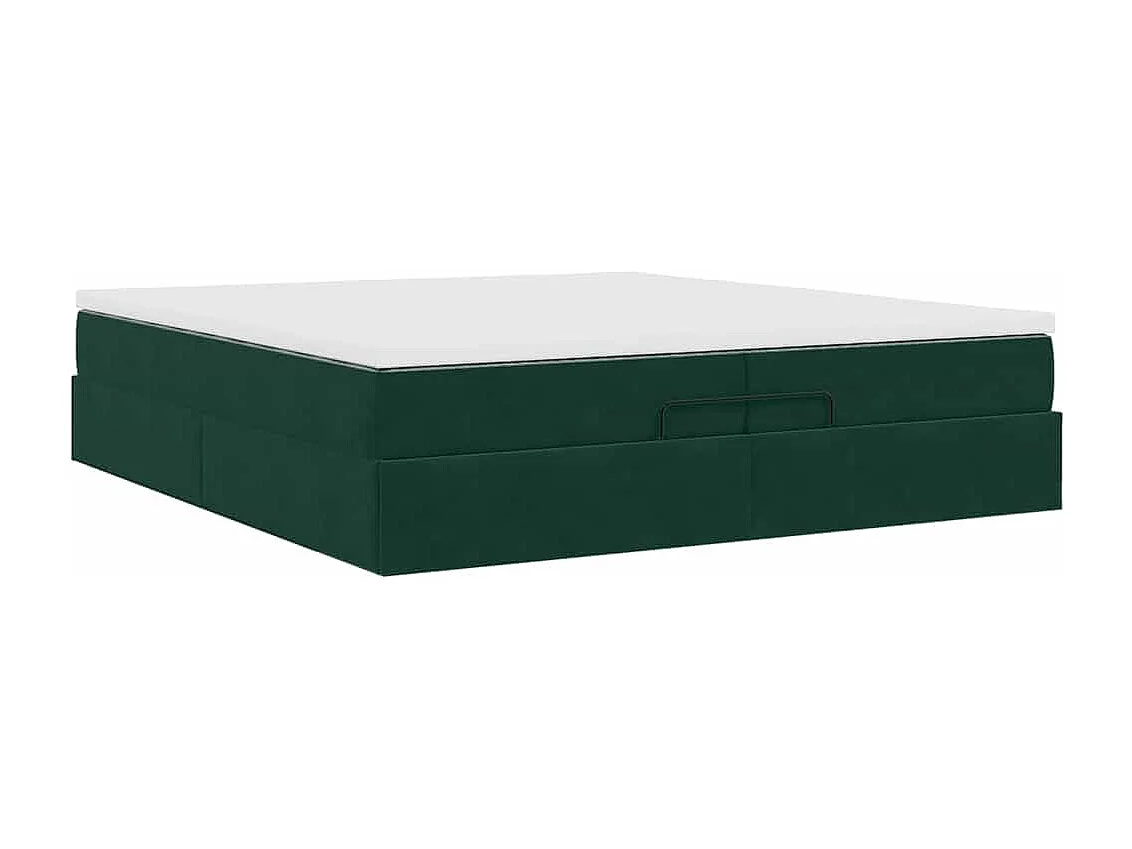 Cadre de lit ottoman avec matelas vert foncé 200x200 cm velours