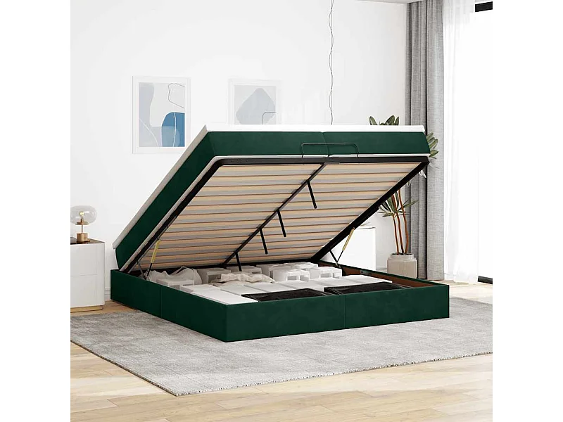 Cadre de lit ottoman avec matelas vert foncé 200x200 cm velours