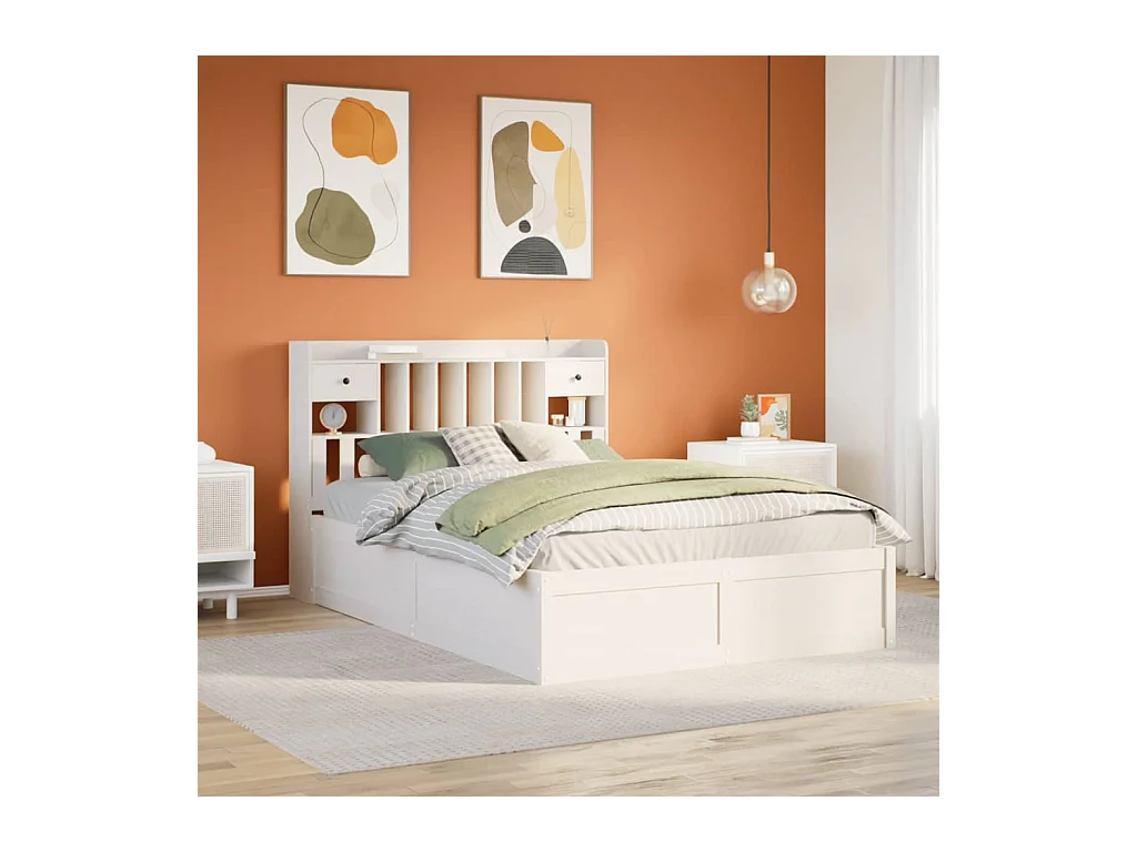 Cadre de lit sans matelas blanc 150x200 cm bois de pin massif