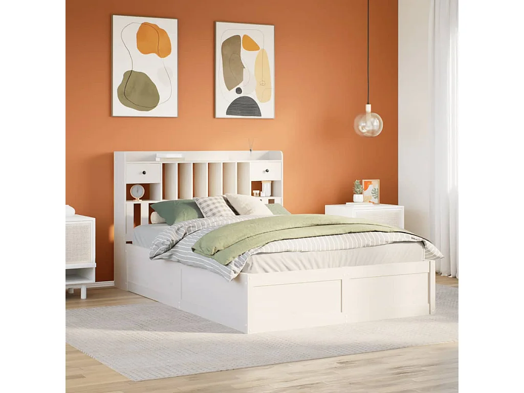 Bedframe zonder matras massief grenenhout wit 150x200 cm